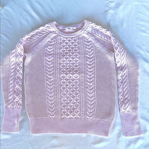GAP Light Pink Cable Knit Cotton Sweater Mixed Weave Preppy Cozy Cabincore Sz S - Picture 6 of 12